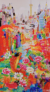 2-上海春禧 -Chinese New Year in Shanghai, China-丙烯中國畫-Acrylic-178x97cm