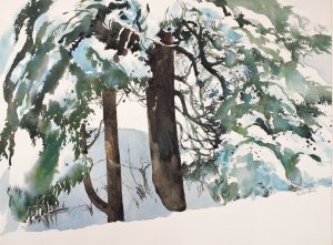 Snow Scene C雪景C24x18 inWatercolor水彩