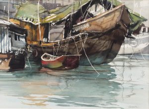 Hong Kong Fishing Boat漁船28x22 inWatercolor水彩