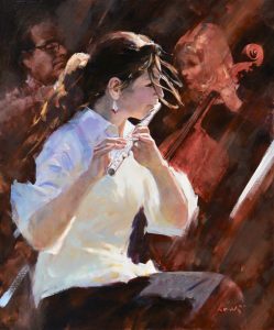 Flutist with Orchestra交響樂隊的橫笛手24x20 inOil on Linen Canvas亞麻布油畫