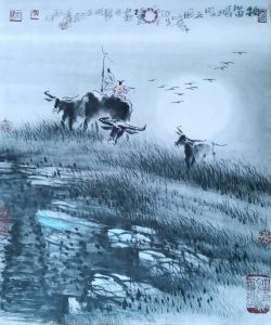 The Song of Shepherd Boy牧笛唱晚17x20 inChinese Ink and Color水墨設色