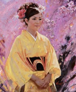 【SOLD】Lady with Kimono穿和服的女人24x20 inOil on Linen Canvas亞麻布油畫