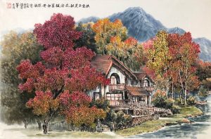 Red Maple in Autumn 楓葉如丹照嫩寒18x27 in / Chinese Ink and Color 水墨設色$1,500