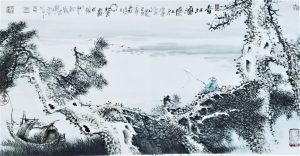 Fishing Boat along the Rive春江漁隱39x21 inChinese Ink and Color水墨設色