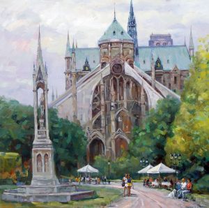 Cathedral Notre-Dame of Paris巴黎聖母院30x30 inOil油畫