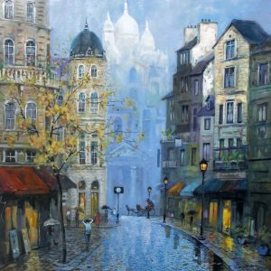 Paris Drizzling巴黎細雨30x30 inOil油畫