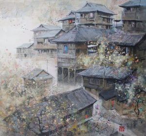 Small Wooden Hut of South Western Cities西南木屋小寨25x25 inWater Ink水墨