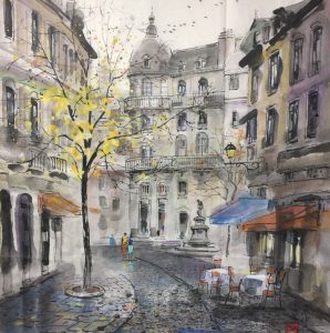 Side Streets小街25x25 inWater Ink水墨