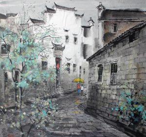 Stone Paths at Old Town of Wannan皖南古鎮石板路25x25 inWater Ink水墨