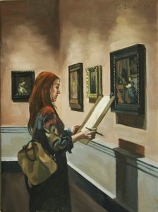 Lady Sketching at British Arts Museum大英美術館臨畫女子12x16 inOil on Canvas布面油畫