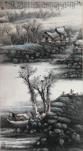 Eight Poems of Qiuxing Poem on the Painting by DU, Fu杜甫《夔州渔隐图》詩意圖35x102 inChinese Ink and Color水墨設色