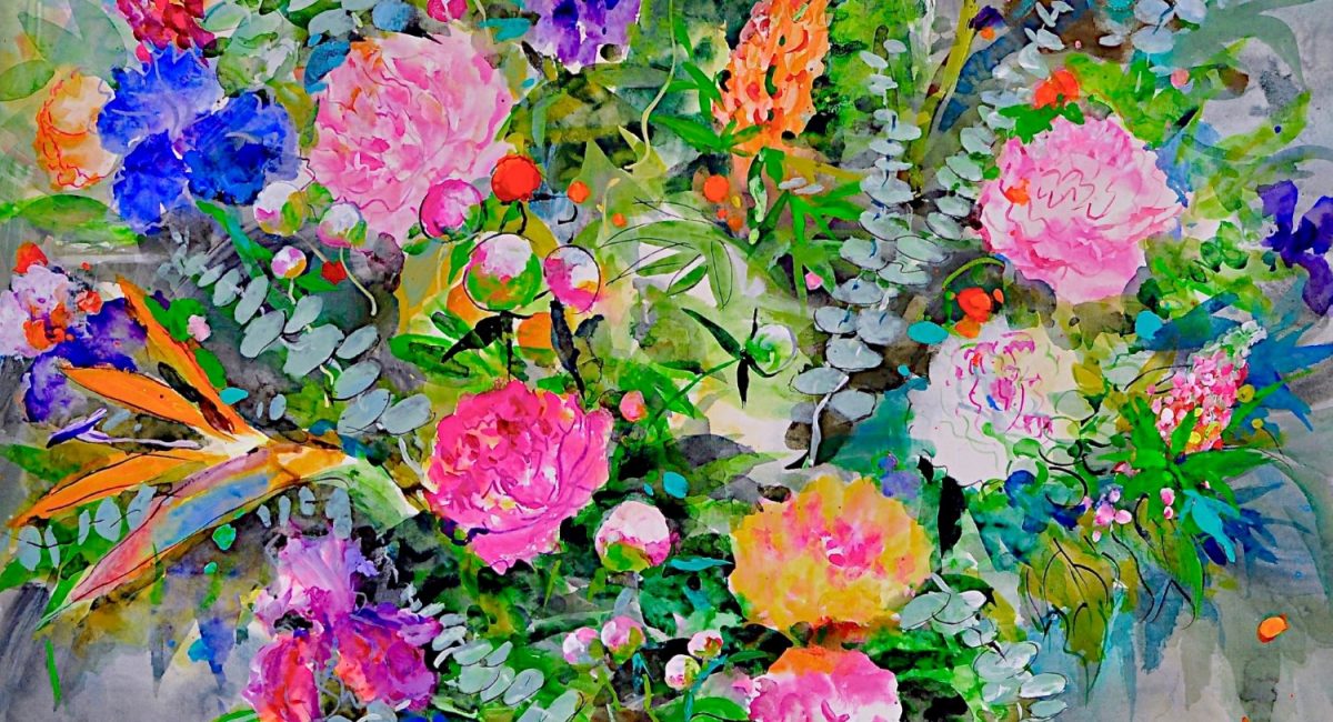 花韻樂曲 Floral symphony, 67x66cm,26.25_x26_,18018C, 丙烯中國畫, Acrylic, 國際畫廊