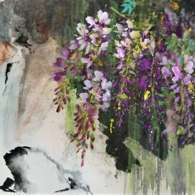Donna LUI（沈玉儀）_Flowers in the Rain(春路雨添花)_19x27inch_Water Ink（水墨）_$1,000