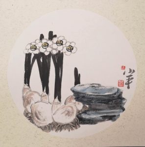 Narcissuses四雅之水仙D: 13 inChinese Ink and Color水墨設色