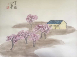 Peach Blossom Garden桃花園18x23.8 inChinese Ink and Color水墨設色